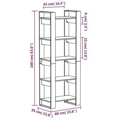 vidaXL Book Cabinet/Room Divider 60x35x160 cm Solid Wood