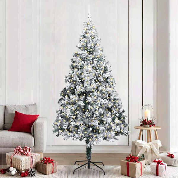 vidaXL Artificial Christmas Tree with 300 LEDs with Stand White 240 cm
