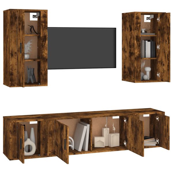 vidaXL 5 Piece TV Cabinet Set Smoked Oak Engineered Wood