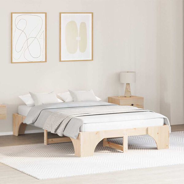 vidaXL Bed Frame Natural 140 x 190 cm Solid Pine Wood
