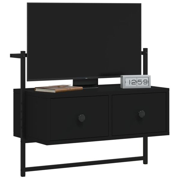 vidaXL TV Cabinet Wall-mounted Black 60.5x30x51 cm Engineered Wood