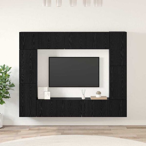 vidaXL TV Cabinet Set Wall-mounted 8 pcs Black Oak Engineered Wood