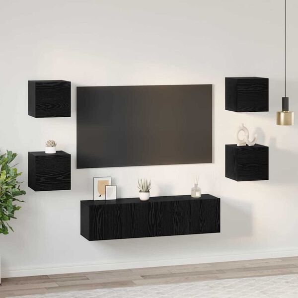 vidaXL TV Cabinet Set Wall-mounted 6 pcs Black Oak Engineered Wood