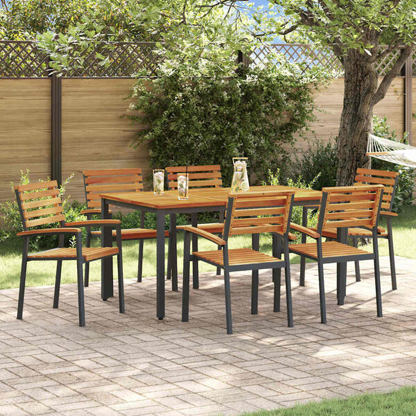 vidaXL Garden Dining Set 7 pcs Black Solid Acacia Wood