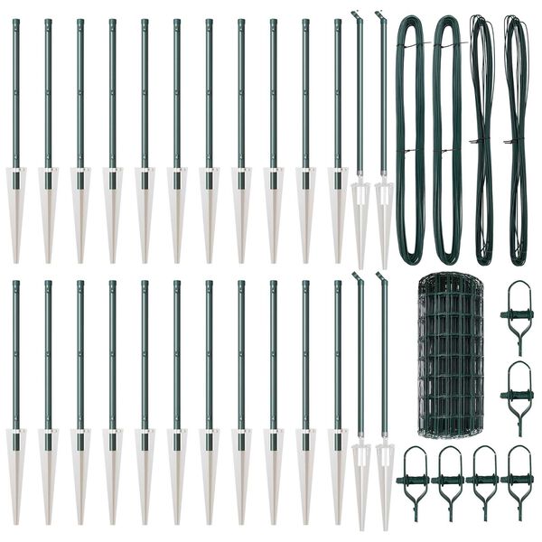 vidaXL Fence with Post Green 0.4 x 50 m Steel and PVC