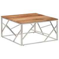 vidaXL Coffee Table Silver Stainless Steel and Solid Acacia Wood