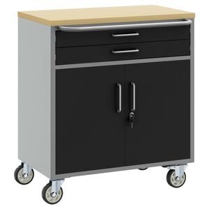 vidaXL Workshop Bench with Drawer Black and Grey 75 x 45 x 85 cm