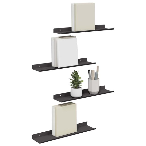 vidaXL Floating Shelf Wall-mounted 4 pcs Black 40 x 9 x 2.5 cm Steel