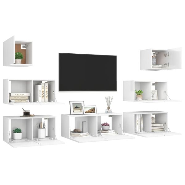 vidaXL 7 Piece TV Cabinet Set White Engineered Wood