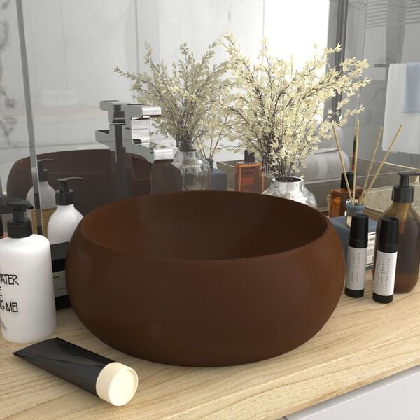 vidaXL Luxury Wash Basin Round Matt Dark Brown 40x15 cm Ceramic
