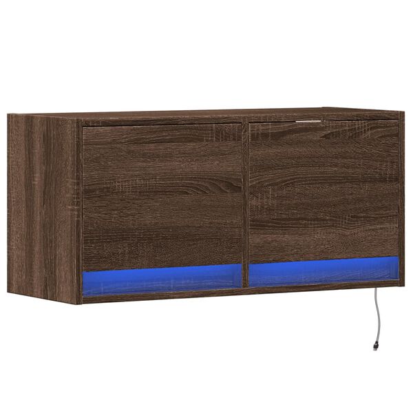 vidaXL TV Wall Cabinet with LED Lights Brown Oak 80x31x35 cm
