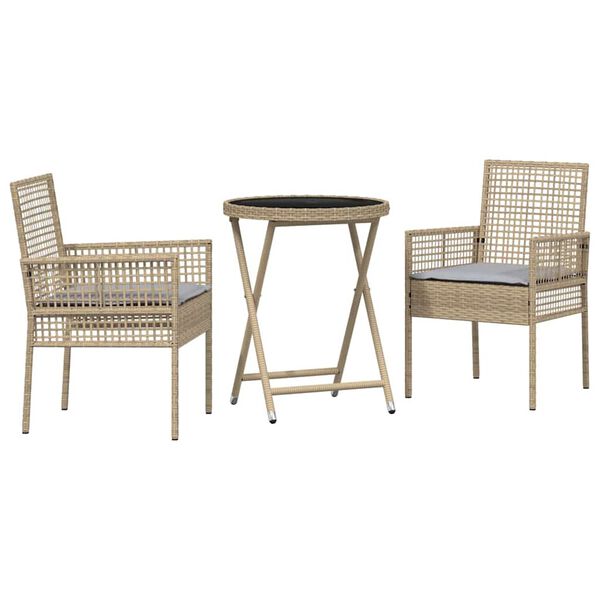 vidaXL Garden Bistro Set 3 pcs Beige Poly rattan