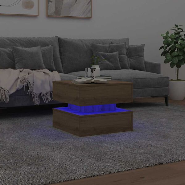 vidaXL Coffee Table with LED Lights Artisian Oak 50x50x40 cm