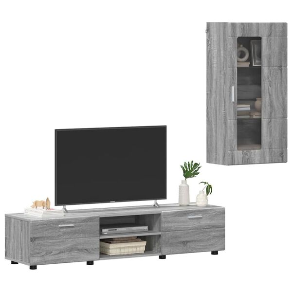 vidaXL TV Cabinet Set with Drawer Grey Sonoma Engineered Wood
