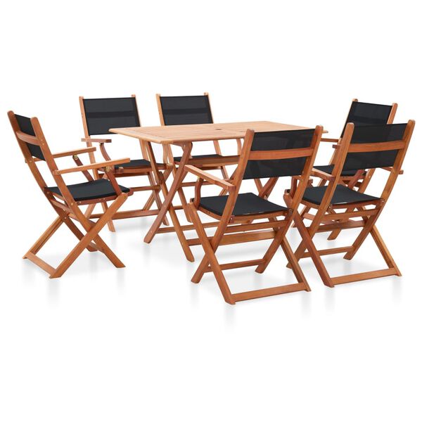 vidaXL 7 Piece Outdoor Dining Set Black Solid Eucalyptus Wood