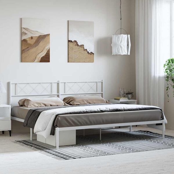 vidaXL Metal Bed Frame without Mattress with Headboard White 183x213cm