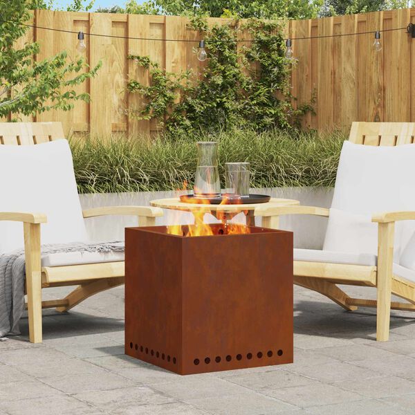 vidaXL Smokeless Fire Pit Brown 48 x 48 x 50 cm Weathering Steel