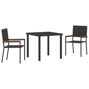 vidaXL Garden Dining Set with Cushion 3 pcs Black Poly Rattan