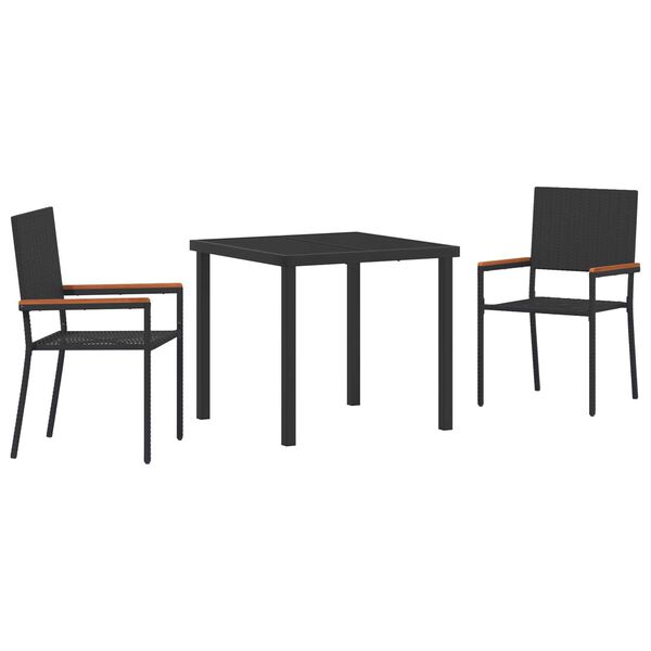 vidaXL Garden Dining Set with Cushion 3 pcs Black Poly Rattan
