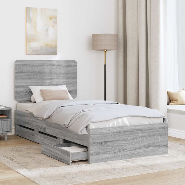 vidaXL Bed Frame with Drawer Grey Sonoma 75 x 190 cm Engineer Wood
