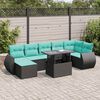 vidaXL 8 Piece Garden Sofa Set with Cushions Black Poly Rattan Acacia