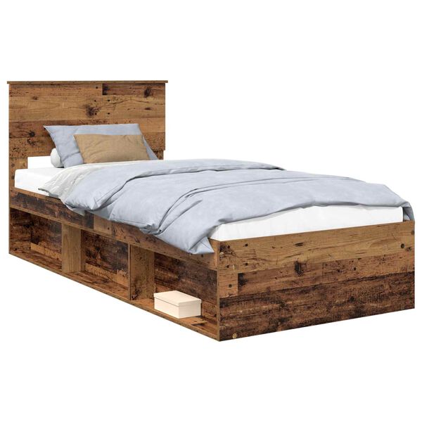 vidaXL Bed Frame with Headboard Old Wood 90 x 190 cm Solid Pine Wood