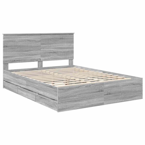 vidaXL Bed Frame with Headboard Grey Sonoma 150 x 200 cm Engineer Wood