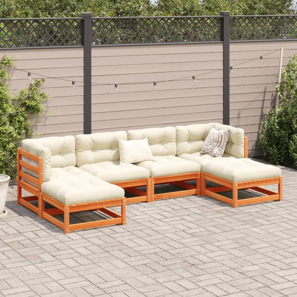 vidaXL 6 Piece Garden Sofa Set Wax Brown Solid Wood Pine