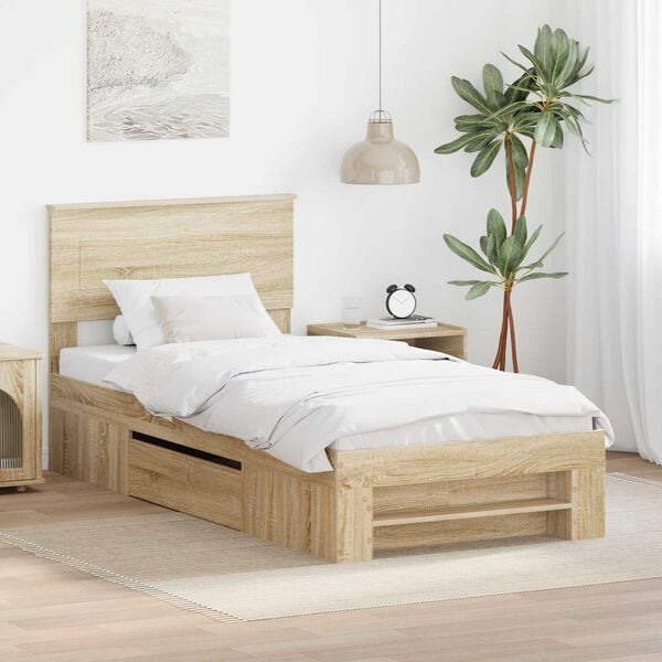 vidaXL Bed Frame with Headboard Sonoma Oak 90 x 200 cm Engineered Wood