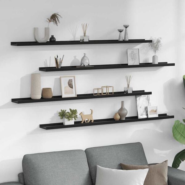 vidaXL Wall Shelves 4 pcs Black 115x9x3 cm