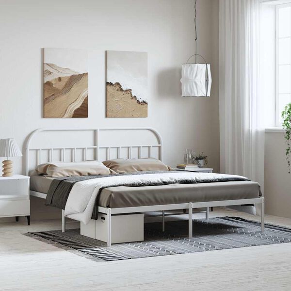 vidaXL Metal Bed Frame without Mattress with Headboard White 183x213cm