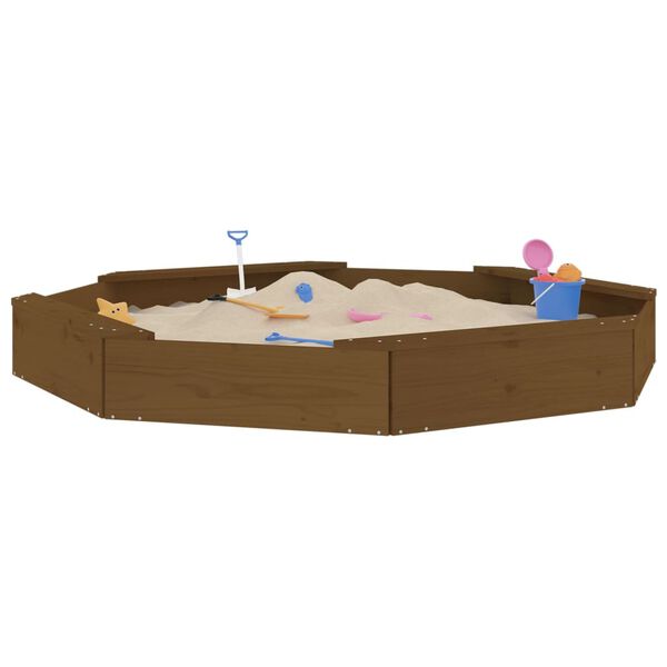vidaXL Sandbox with Seats Honey Brown Octagon Solid Wood Pine