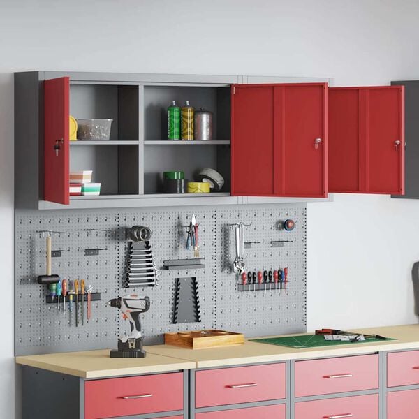 vidaXL Tool Cabinet Set with Shelf 5 pcs Red Powder-Coated Steel