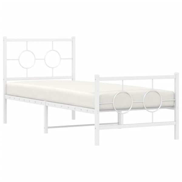 vidaXL Metal Bed Frame without Mattress with Footboard White 75x190cm