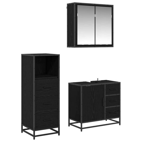 vidaXL Bathroom Furniture Set 3 pcs Black oak Engineered wood