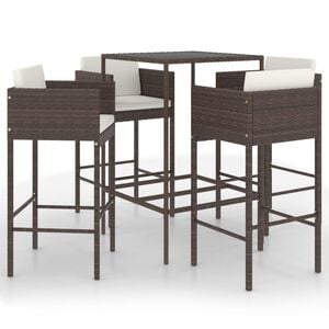 vidaXL 5 Piece Garden Bar Set with Cushions Poly Rattan Brown