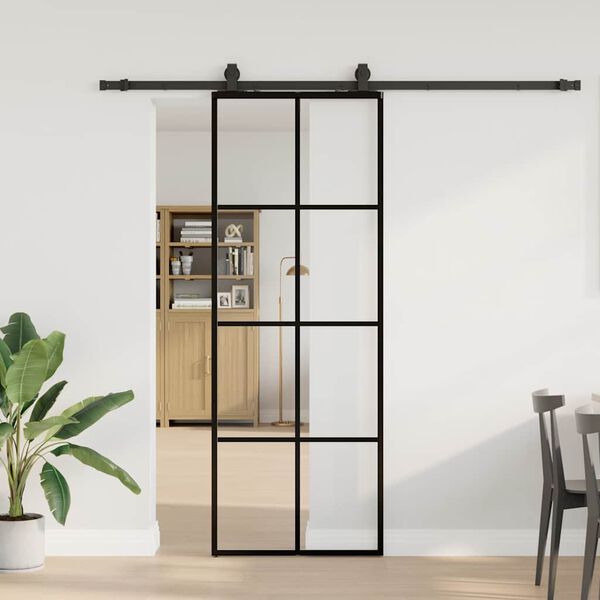 vidaXL Sliding Door with Hardware Set Black 76x205 cm ESG Glass
