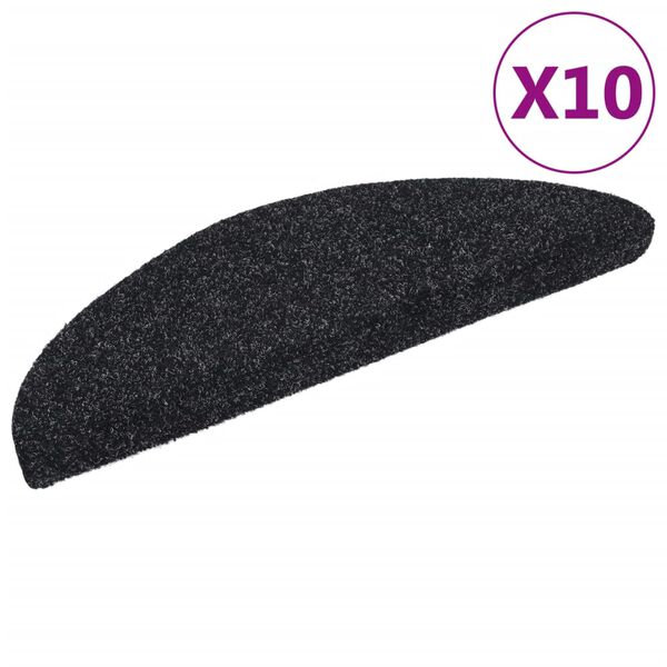 vidaXL Stair Mats Self-adhesive 10 pcs 56x17x3 cm Black Half Round