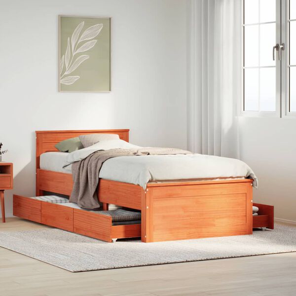 vidaXL Bed Frame without Mattress with Headboard Wax Brown 90x200 cm Solid Wood Pine