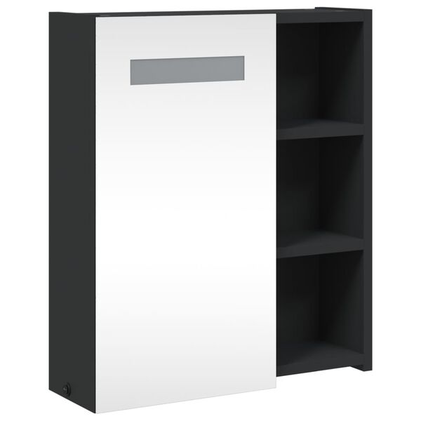 vidaXL Bathroom Mirror Cabinet with LED Light Black 45x13x52 cm