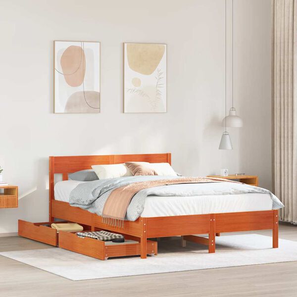 vidaXL Bed Frame without Mattress Wax Brown 135x190 cm Double Solid Wood Pine