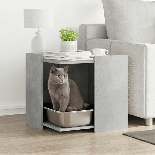 vidaXL Cat Litter Box Enclosure Concrete Grey 53x53x51 cm Engineered Wood