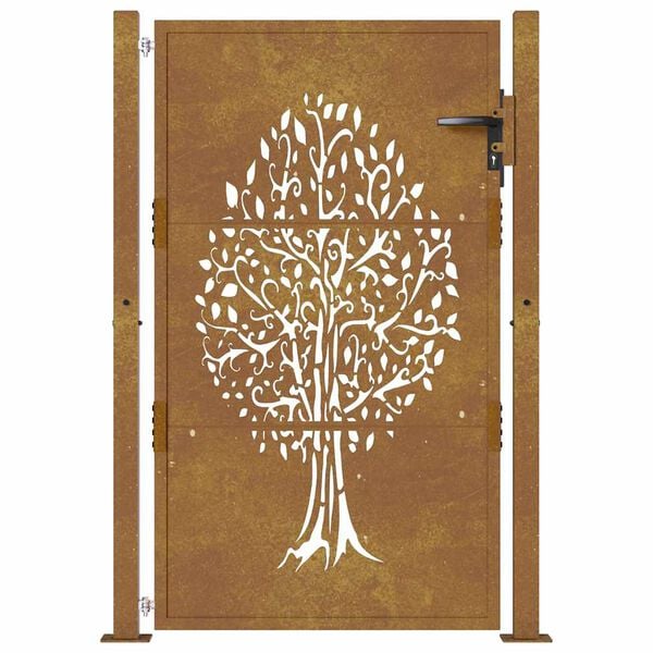 vidaXL Garden Gate 100x125 cm Corten Steel Tree Design