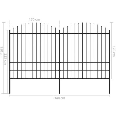 vidaXL Garden Fence with Spear Top Steel (1.75-2)x3.4 m Black