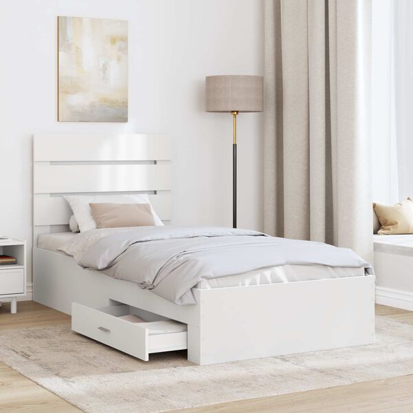 vidaXL Bed Frame with Drawer White 100 x 200 cm Engineered Wood