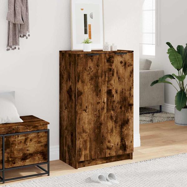 vidaXL Shoe Cabinet Smoked Oak 59x35x100 cm Engineered Wood