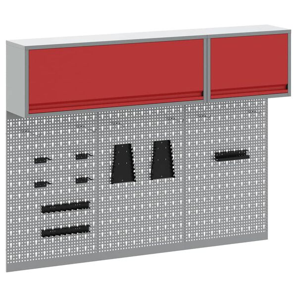 vidaXL Tool Cabinet and Pegboard Set 5 pcs Red 150 x 25 x 115 cm Steel