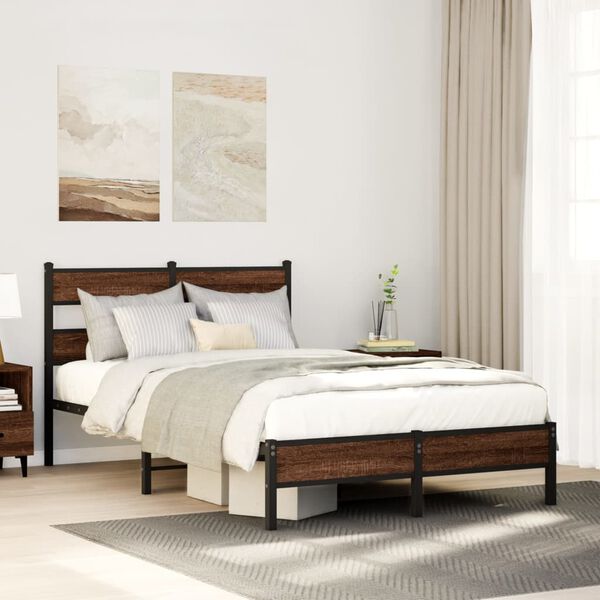 vidaXL Bed Frame without Mattress Brown Oak 120x190 cm Small Double Engineered Wood