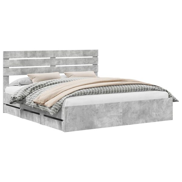 vidaXL Bed Frame with Drawer Concrete Grey 200 x 200 cm Engineer Wood