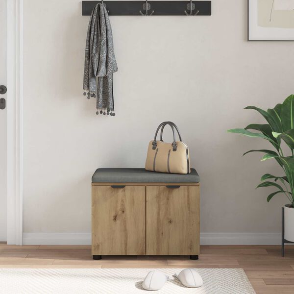 vidaXL Hall Bench with Cushion with Door Artisan Oak 60 x 38 x 46 cm